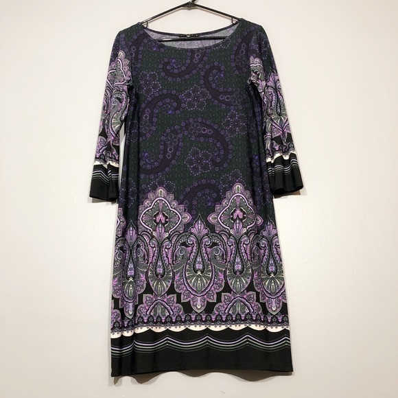 Tiana B. | Retro Print Long Sleeve Shift Dress - Picture 1 of 8